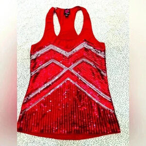 BEBE Women's Sleeveless Glitter Sequin Tank Tops Shimmer Vest Tops Glitter SMALL